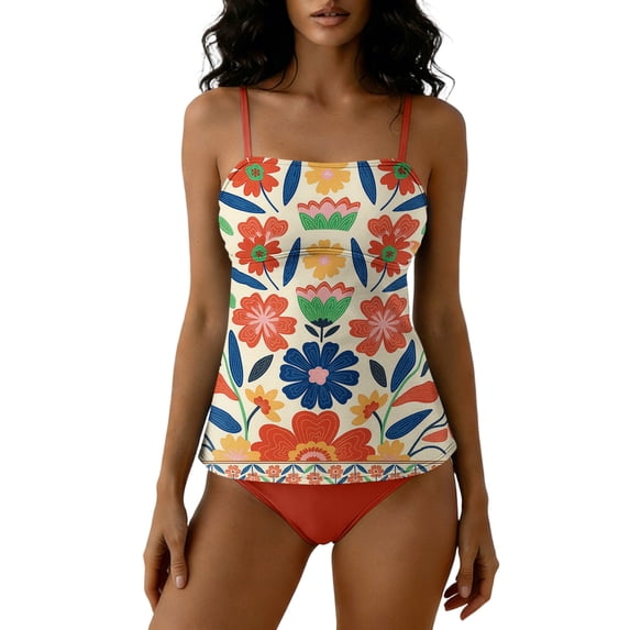cocolona Womens Two Piece Tankini Swimsuits Modest Cute Bathing Suit Summer Vacation Beach Swimwear