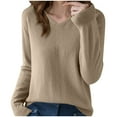 thumbnail image 1 of cocolona Womens V Neck Knit Sweaters Soft Comfy Pullover Tops Casual Solid Color Long Sleeve Shirts Blouses Fall Winter Clothes, 1 of 3