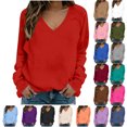 thumbnail image 1 of cocolona Womens V Neck Pullover Sweatshirts Solid Color Basic Casual Tunic Fall Tops, 1 of 8