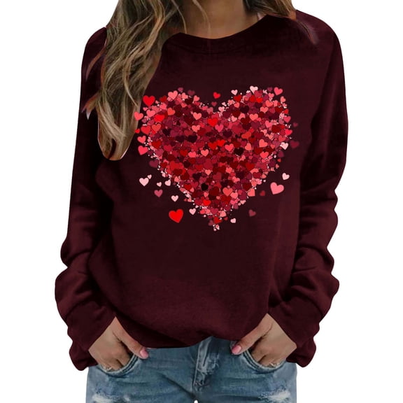 cocolona Womens Valentines Sweatshirts Casual Loose Crew Neck Long Sleeve Shirts Fashion Heart Print Pullover Tops Graphic Sweatshirts