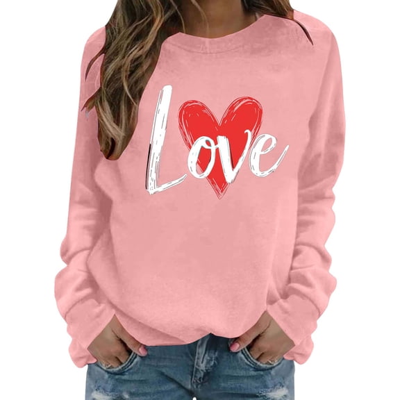 cocolona Womens Valentines Sweatshirts Casual Loose Crew Neck Long Sleeve Shirts Fashion Heart Print Pullover Tops Graphic Sweatshirts
