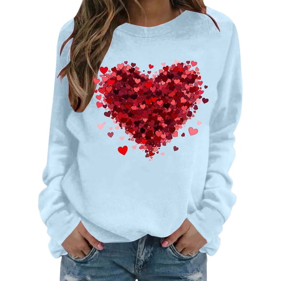 cocolona Womens Valentines Sweatshirts Casual Loose Crew Neck Long Sleeve Shirts Fashion Heart Print Pullover Tops Graphic Sweatshirts