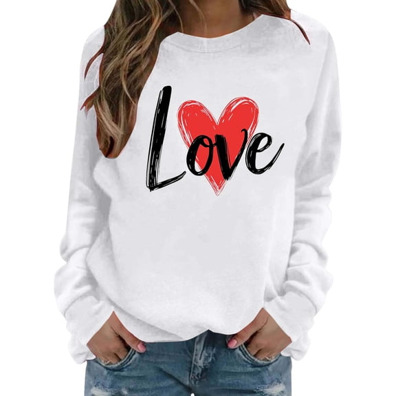 cocolona Womens Valentines Sweatshirts Casual Loose Crew Neck Long Sleeve Shirts Fashion Heart Print Pullover Tops Graphic Sweatshirts
