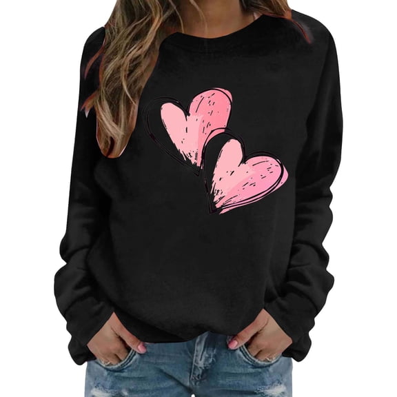 cocolona Womens Valentines Sweatshirts Casual Loose Crew Neck Long Sleeve Shirts Fashion Heart Print Pullover Tops Graphic Sweatshirts