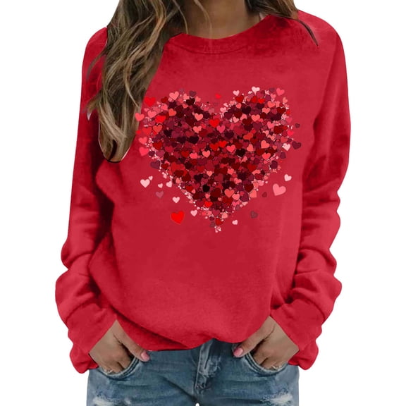 cocolona Womens Valentines Sweatshirts Casual Loose Crew Neck Long Sleeve Shirts Fashion Heart Print Pullover Tops Graphic Sweatshirts