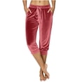 thumbnail image 1 of cocolona Womens Velvet Capri Pants Elastic Waist Drawstring Joggers Casual Loose Solid Cropped Pants Lounge Trousers with Pockets, 1 of 6