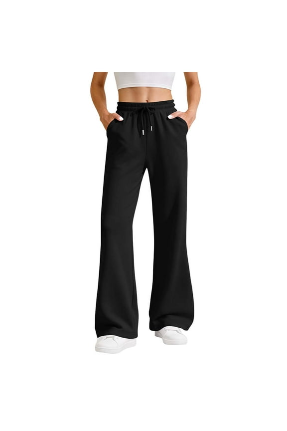 Womens Wide Leg Sweatpants Elastic Waist Drawstring Sweat Pants Stretchy Yoga Flare Pants Fashion Solid Color Lounge Trousers