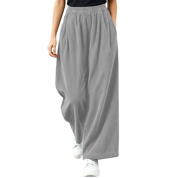 cocolona Womens Winter Casual Corduroy Palazzo Pants Elastic Waist Straight Wide Leg Travel Lounge Trousers with Pockets