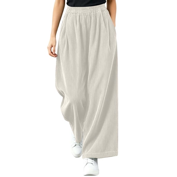 cocolona Womens Winter Casual Corduroy Palazzo Pants Elastic Waist Straight Wide Leg Travel Lounge Trousers with Pockets