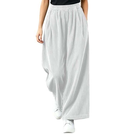 cocolona Womens Winter Casual Corduroy Palazzo Pants Elastic Waist Straight Wide Leg Travel Lounge Trousers with Pockets