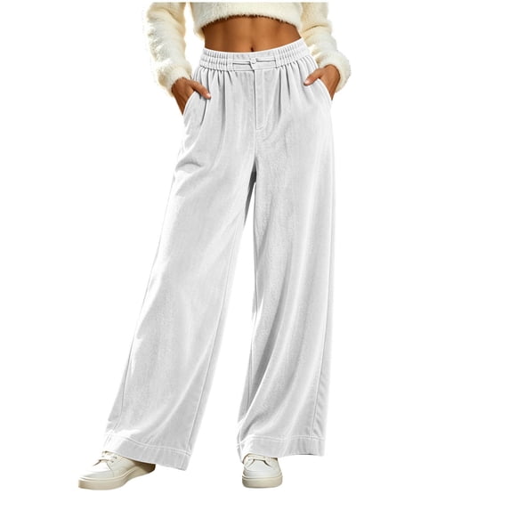 cocolona Womens Winter Casual Loose Velour Pants Elastic Waist Straight Wide Leg Travel Lounge Pants with Pockets