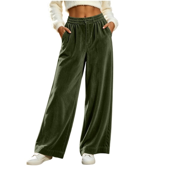 cocolona Womens Winter Casual Loose Velour Pants Elastic Waist Straight Wide Leg Travel Lounge Pants with Pockets