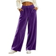 thumbnail image 1 of cocolona Womens Winter Casual Loose Velour Pants Elastic Waist Straight Wide Leg Travel Lounge Pants with Pockets, 1 of 5