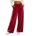 thumbnail image 1 of cocolona Womens Winter Casual Loose Velour Pants Elastic Waist Straight Wide Leg Travel Lounge Pants with Pockets, 1 of 5