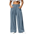 thumbnail image 1 of cocolona Womens Winter Casual Work Pants Button Zipper Waist Straight Wide Leg Travel Commute Pants with Pockets, 1 of 5