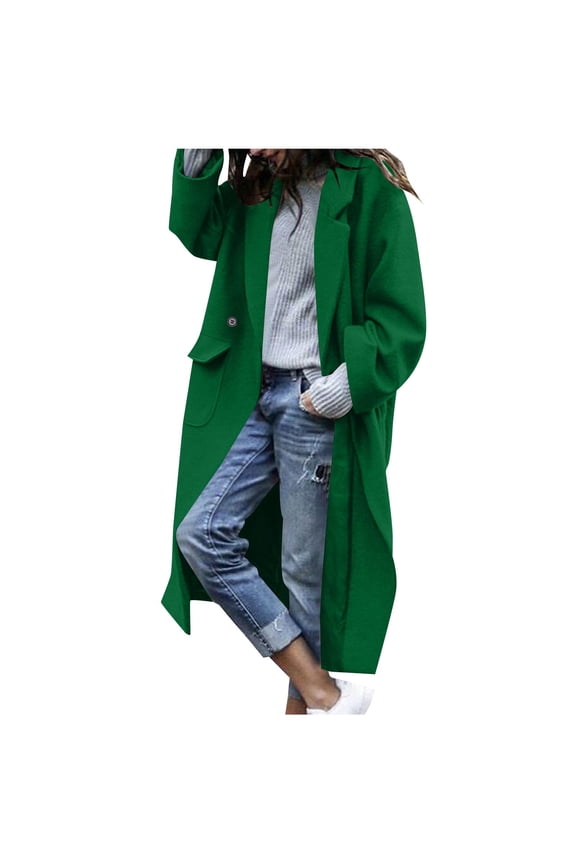 Womens Winter Coat Long Sleeve Button Long Trench Coat Fashion Solid Color Pea Coat Casual Overcoat Outwear