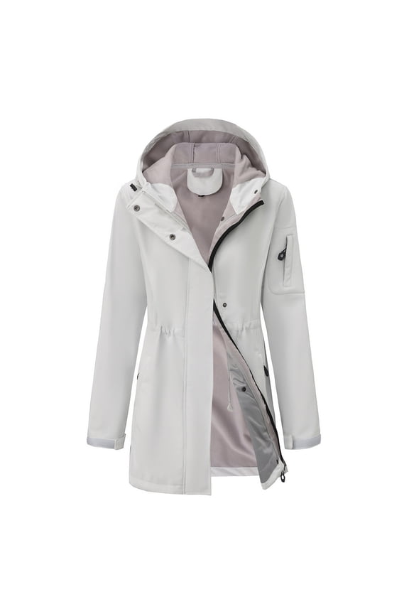 Womens Winter Fleece Lined Coat Waterproof Windbreaker Puffer Coat Long Sleeve Warm Hooded Softshell Rain Jacket Outwear