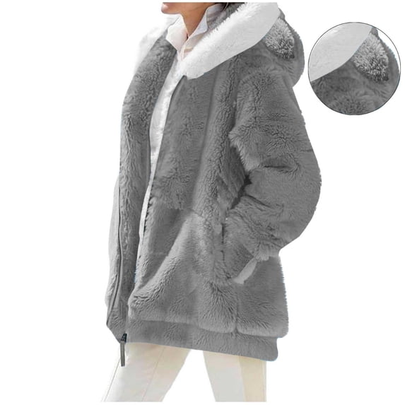 cocolona Womens Winter Fuzzy Coats Fleece Warm Jacket Casual Long Sleeve Oversized Hooded Coat Outwear with Pocket