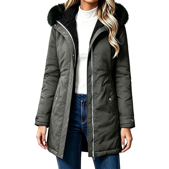 cocolona Womens Winter Long Jacket Hooded Long Sleeve Fleece Lined Zipper Outerwear Winter Snow Warm Long Coat