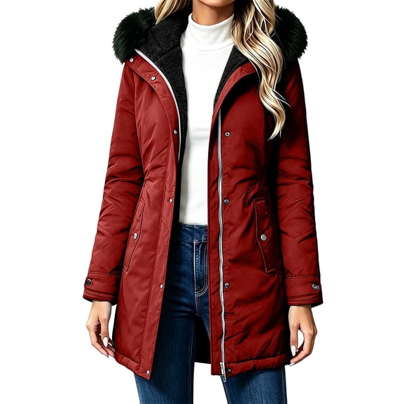 cocolona Womens Winter Long Jacket Hooded Long Sleeve Fleece Lined Zipper Outerwear Winter Snow Warm Long Coat