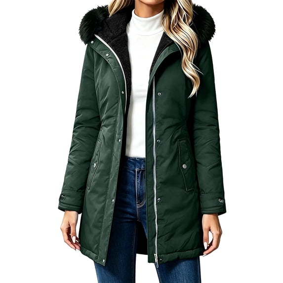 cocolona Womens Winter Long Jacket Hooded Long Sleeve Fleece Lined Zipper Outerwear Winter Snow Warm Long Coat