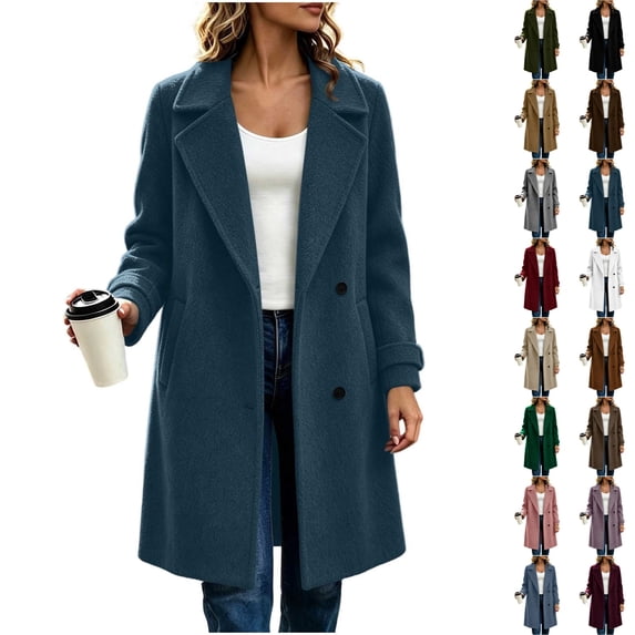 cocolona Womens Winter Trench Coat Notch Lapel Long Sleeve Classic Overcoat Solid Color Elegant Long Jacket