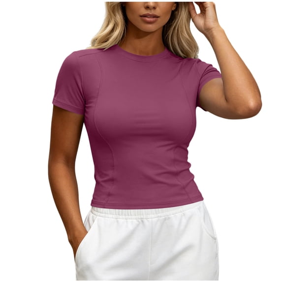 cocolona Womens Workout Tops Crew Neck Short Sleeve Slim Pullover Tees Lightweight Breathable Running Yoga Summer Tops