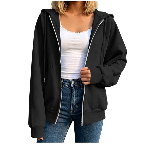 cocolona Womens Zip Up Hoodie Fall Winter Long Sleeve Oversized Hooded Sweatshirt Trendy Solid Color Jackets Tops with Pockets