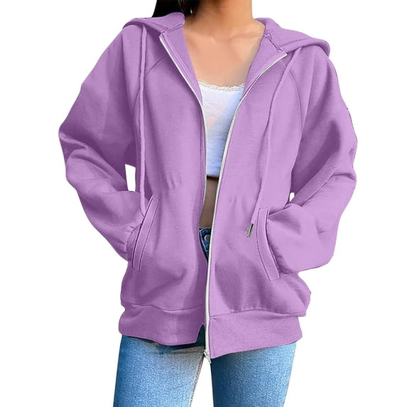 cocolona Womens Zip Up Hoodie Fall Winter Long Sleeve Oversized Hooded Sweatshirt Trendy Solid Color Jackets Tops with Pockets