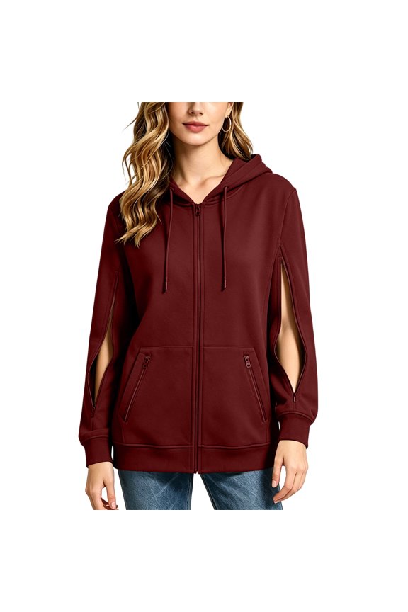 Womens Zip Up Hoodie With Built-in Eyemask Side Zipper Long Sleeve Trendy Casual Soft Solid Color Jacket With Pockets