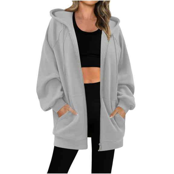 cocolona Womens Zip Up Hoodies Fall Casual Oversized Hooded Sweatshirts Fashion Solid Long Sleeve Jacket Winter Coats for Women