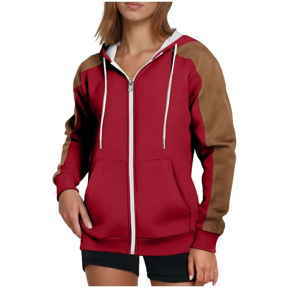 cocolona Womens and Mens Zip Hoodies Long Sleeve Drawstring Hooded Sweatshirts Fall Winter Fashion Color Block Pullover Hoodie with Pockets