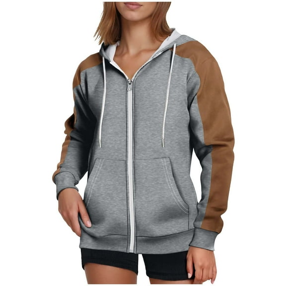 cocolona Womens and Mens Zip Hoodies Long Sleeve Drawstring Hooded Sweatshirts Fall Winter Fashion Color Block Pullover Hoodie with Pockets
