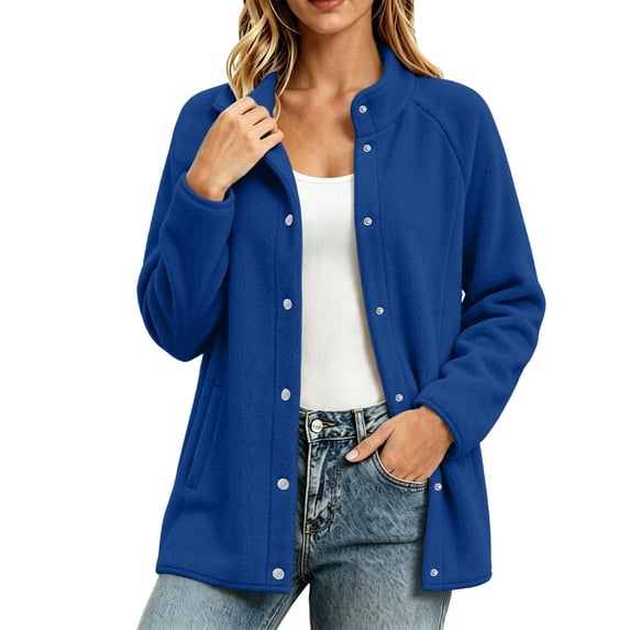 cocolona Workout Jacket for Women Casual Long Sleeve Collar Button Down Fleece Coat Solid Color LightWeight Fall Winter Fleece Outerwear