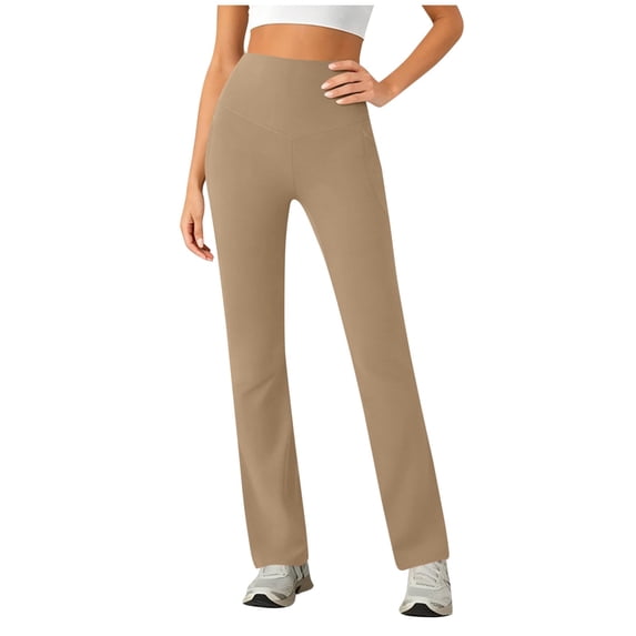 cocolona Yoga Pants Womens Fashion Casual Solid Color Work Pants Stretch Soft Workout Yoga Pants with Pockets