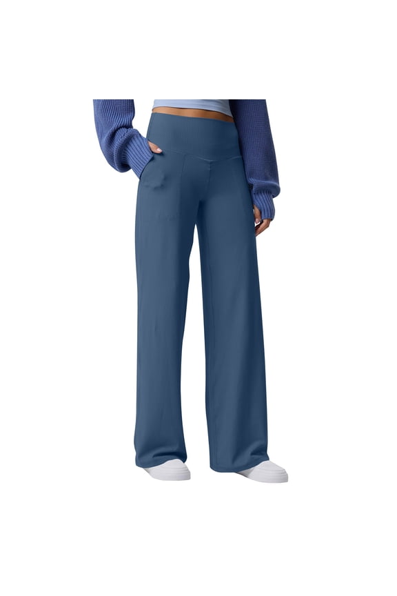 Yoga Pants for Women Fashion Casual Solid Color Straight Wide Leg Work Pants Workout Gym Yoga Pants with Pockets