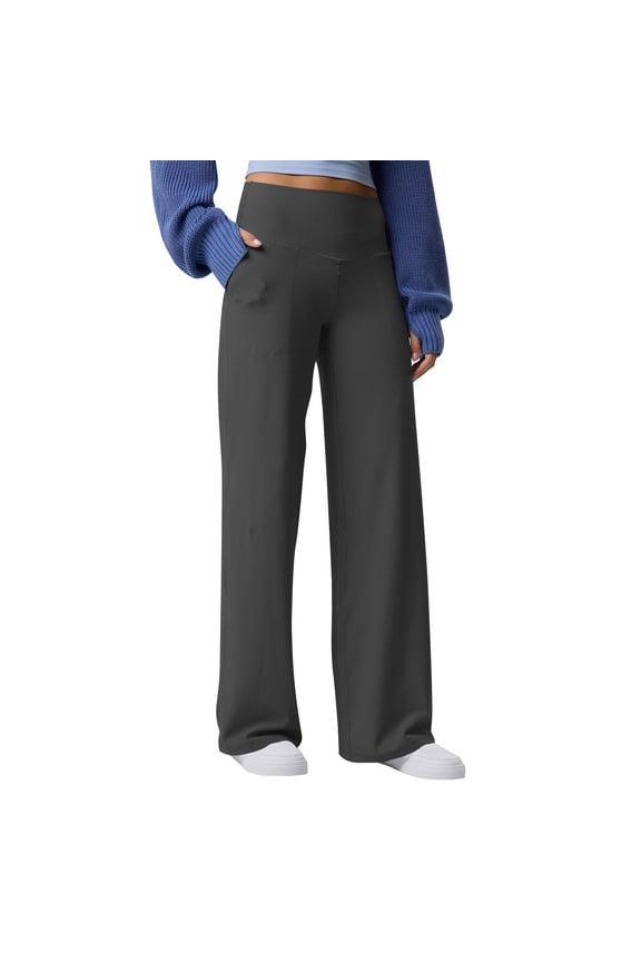 Yoga Pants for Women Fashion Casual Solid Color Straight Wide Leg Work Pants Workout Gym Yoga Pants with Pockets