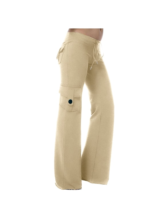 Yoga Pants with Pockets for Women Elastic Waist Wide Leg Cargo Pants Summer Casual Workout Gym Leggings