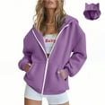 thumbnail image 1 of cocolona Zip Up Hoodies for Women Long Sleeve Hooded Sweatshirts Casual Jacket Tops Fall Winter Solid Coats with Ear Hat, 1 of 8
