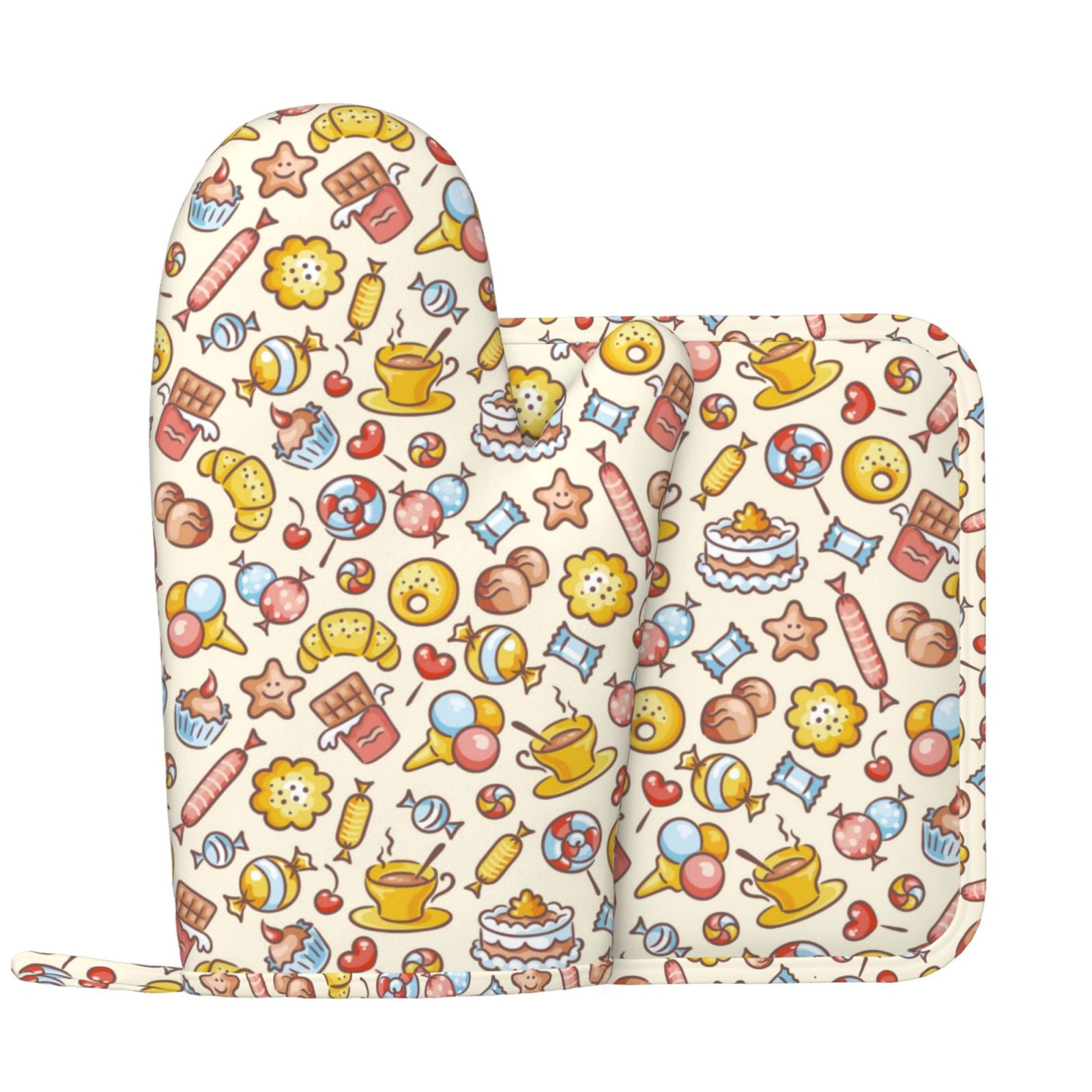 coffee donuts Oven Mitts and Pot Holders Sets with 1 Non-Slip Left …