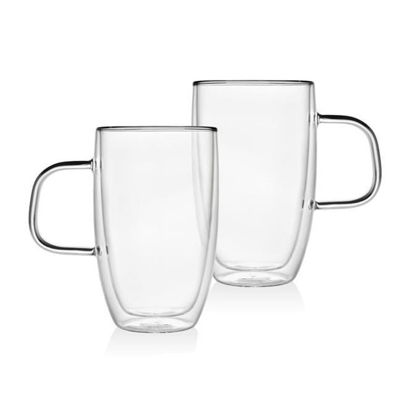 16 oz Clear Double Walled Glass Coffee Mugs Set
