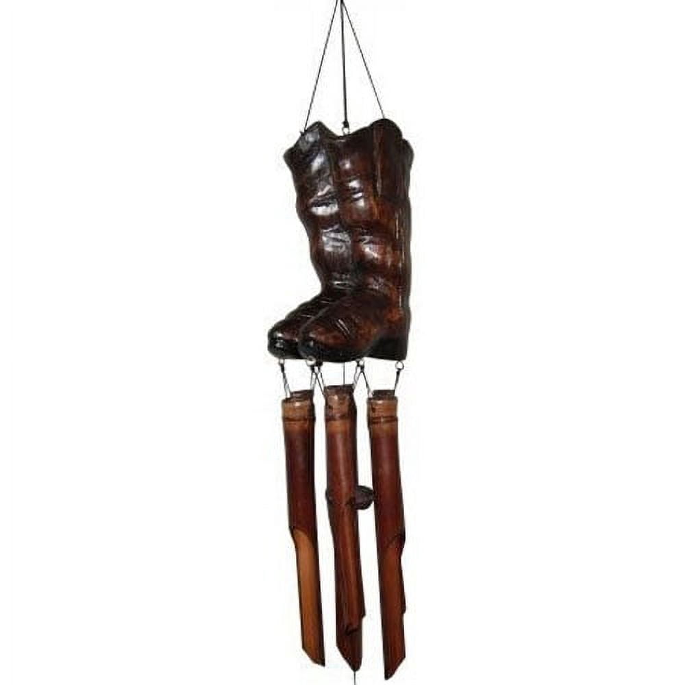 cohasset gifts 169 cohasset cowboy boots bamboo wind chime, hand carved brown mahogany finish