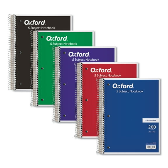 coil-lock wirebound notebook, 3-hole punched, 5-subject, medium/college rule, randomly assorted covers, (200) 11 x 8.5 sheets