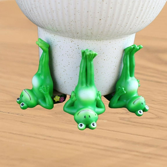 colaxi 3 Pieces Frog Miniature Figurines Pot Feet Resin Creative Tabletop Ornaments for Indoor Outdoor Patio Porch Garden