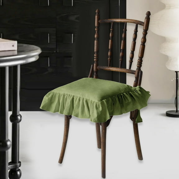 colaxi Chair Cushion with Ties 40x40cm Cotton Filling Soft Comfortable Ruffles Seat Mat Seat Cushion for Farmhouse Home Wedding Decoration green