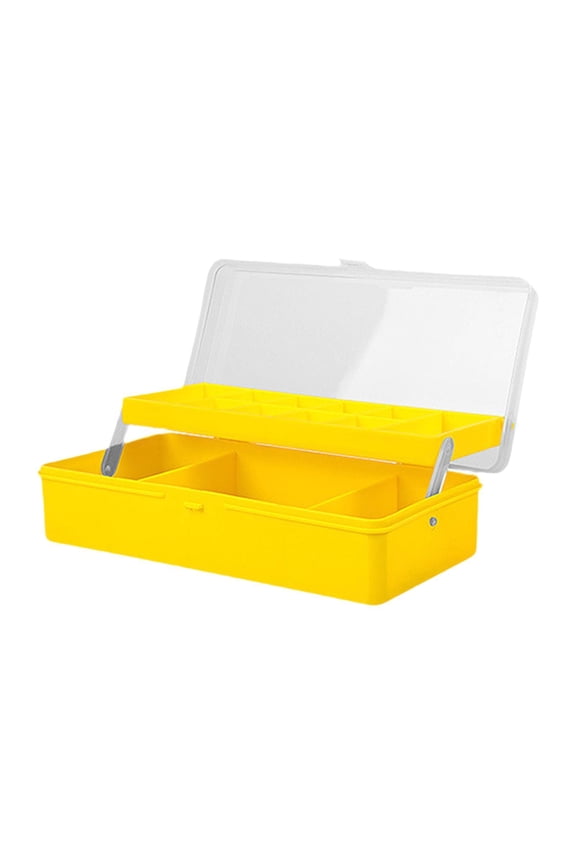 Fishing Tackle Box Lure Box Multi Grids Tackle Tray Double Layer Sturdy Tool Box for Lures Lines Hooks Gear Storage Container Yellow