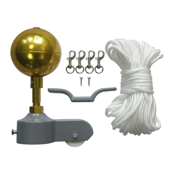 colaxi Flagpole Hardware Replace Parts Set 3" Ball Topper Cleat and Snap Hook 37.7 ft Rope for 2" Flag Poles Top Sturdy Professional