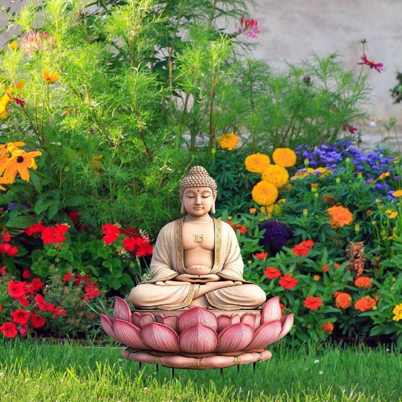 colaxi Garden Stake ,Gifts, 2D ,Acrylic Atmosphere Props Decorating Buddha Sitting in Lotus for Potted Plant Yard Lawn Fence Pathway