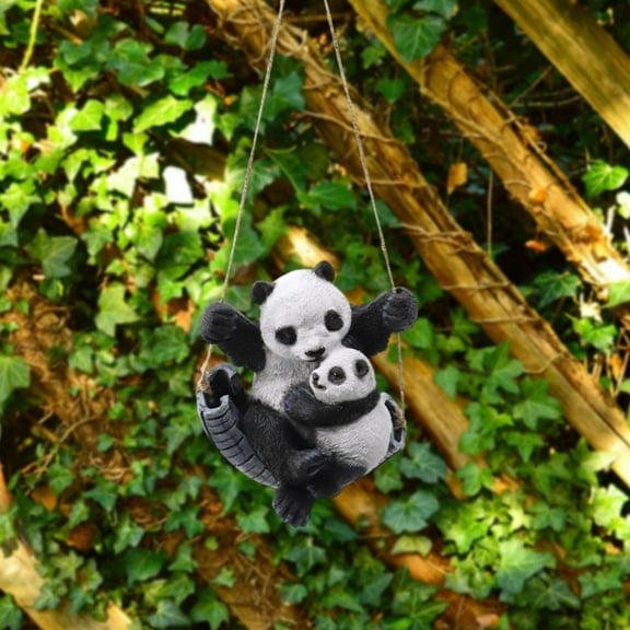 colaxi Hanging Panda Sculptur Resin Sweet Handicrafts Decorative Funny Garden Statue Animal Figure for Pond Back Yard Grass Courtyard