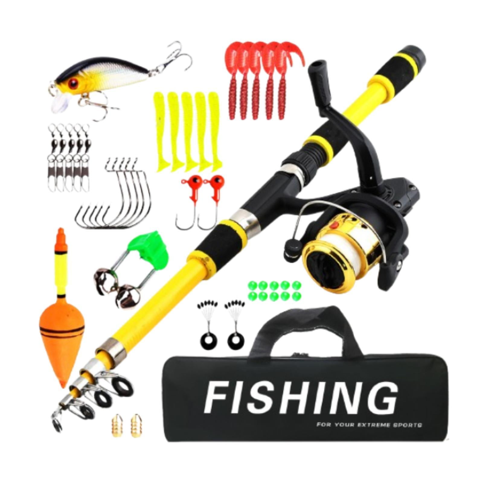 colaxi Kids Fishing Pole Fishing Accessories Travel Telescopic Fishing Rod and Reel Yellow